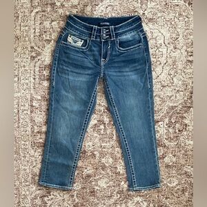 NWOT Vigoss Heritage Fit Thick Stitch Whiskering Denim Jean Capris Size S 2